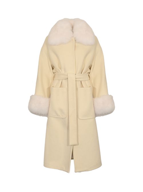 Cappotto CD1211 in misto lana con pelliccia di volpe Panna YES LONDON | CD1211PANNA/PANNA